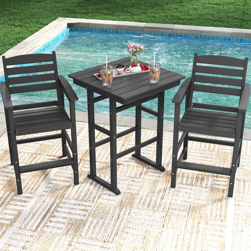 Hdpe Outdoor Patio Bar Set, Tall Adirondack Bar Chair And Table Set (Coffee, 3 Pcs), Gray