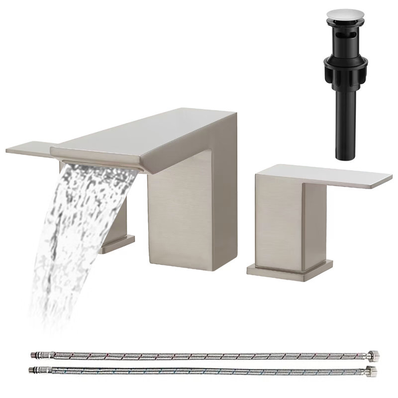 Widespread 2-handle Bathroom Faucet with Drain Assembly, Brushed Nickel