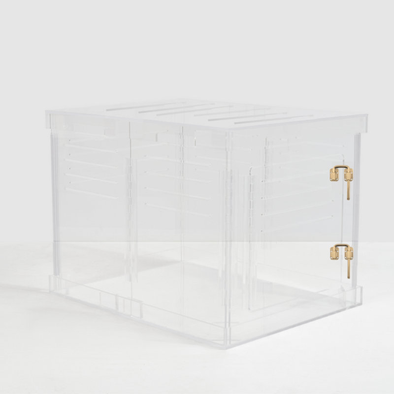 Medium Clear View Pet Crate with Silver Latch, Khaki Cushion, Blush