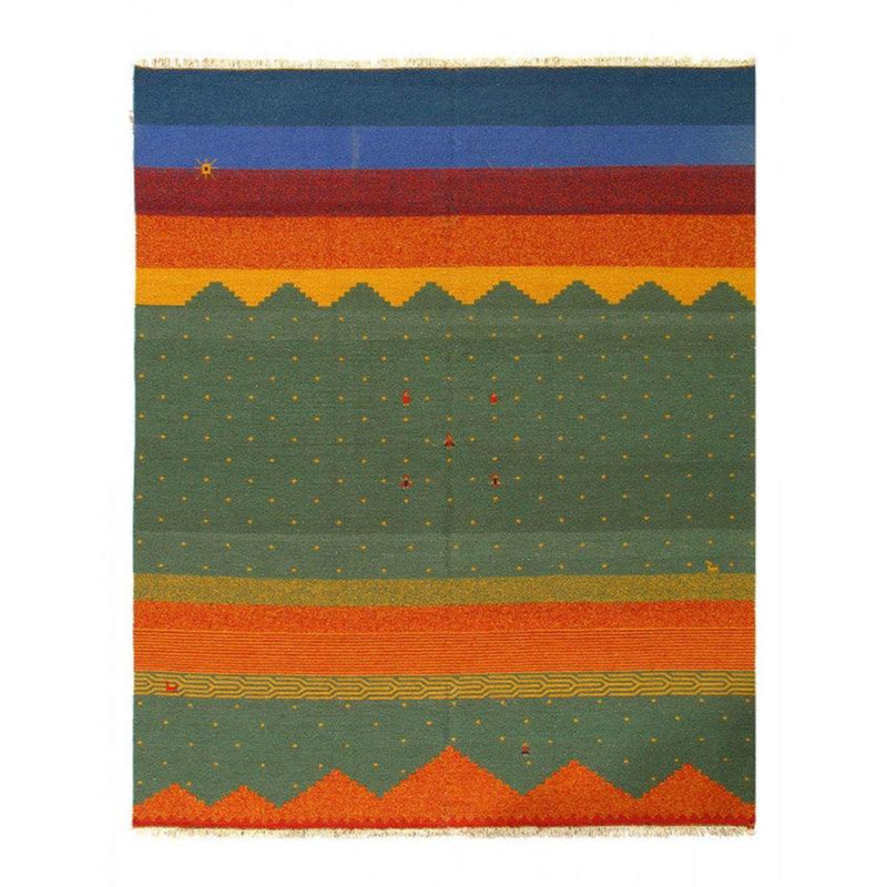 Tapis vert / bleu / rouge en laine et en coton 8 pi 3 po x 10 pi 1 po No Motif