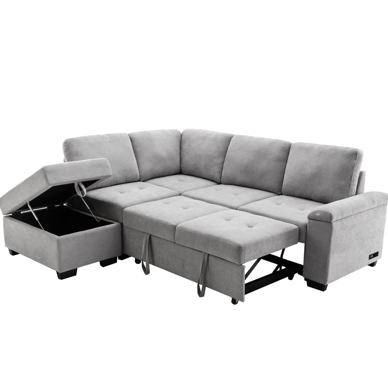 Canapé-lit gris en velours avec rangement dissimulé, Gris