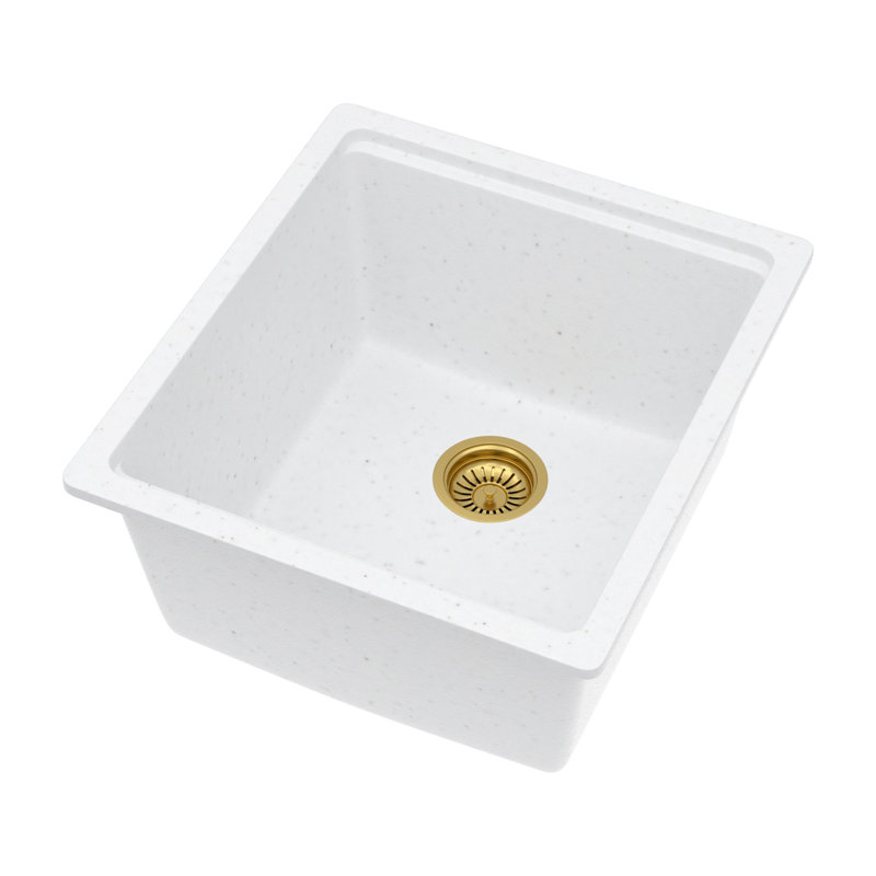 Évier de cuisine encastré en composite blanc à quartz, évier de préparation en granite avec station de travail 17 po x 19 po avec drain arrière, planche à découper et support de séchage inclus pour îlot de cuisine et bar