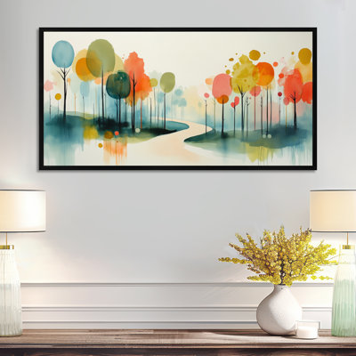 Green Orange Summer Forest Woodland Escape II – Green Serene Canvas Wall Art, Warm Framed Print