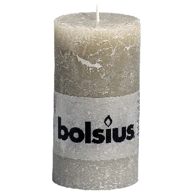 Bolsius Rustic Pillar Candle, 13cm H x 6.8cm diameter, Pebble grey