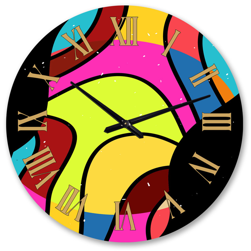 Horloge murale surdimensionnée rétro abstraite organique dans des couleurs vibrantes des années 70 III, Grand