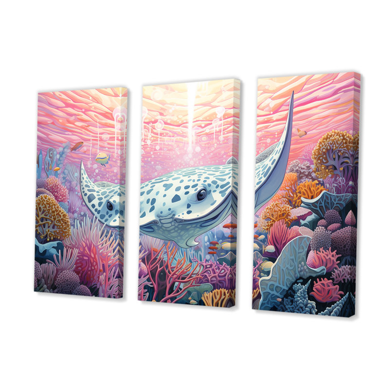 Ensemble d'art mural sur toile Manta Rays Drifters Landscape II - Coastal Coral Under Water, H 40 po x l 60 po