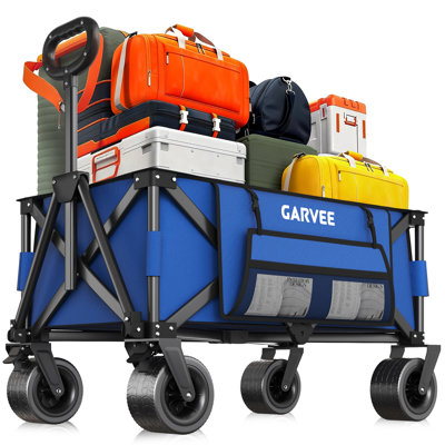 Folding Camping Wagon Cart with All Terrain Wheels Large Capacity Utility Trolley with Cup Holders and Side Pocket for Beach Picnic Shopping Outdoor Use