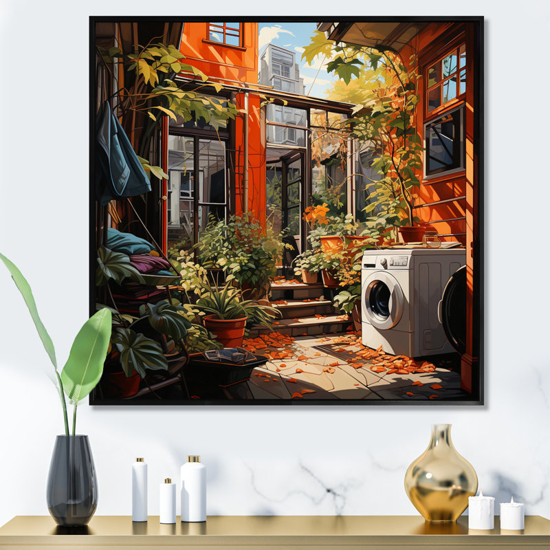 «Bath Laundry Urban Oasis I», reproduction sur toile, H 24 po x l 24 po x P 1 po, Cadre flottant noir