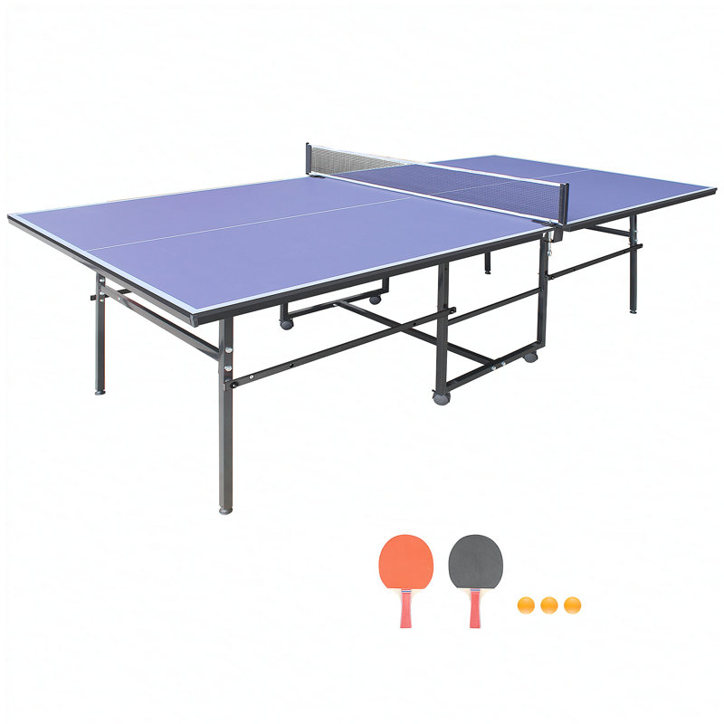 Ensemble de table de ping-pong pliable et portatif bleu 9 * 4,1 pi pour les jeux d'intérieur avec filet, 2 raquettes et 3 balles