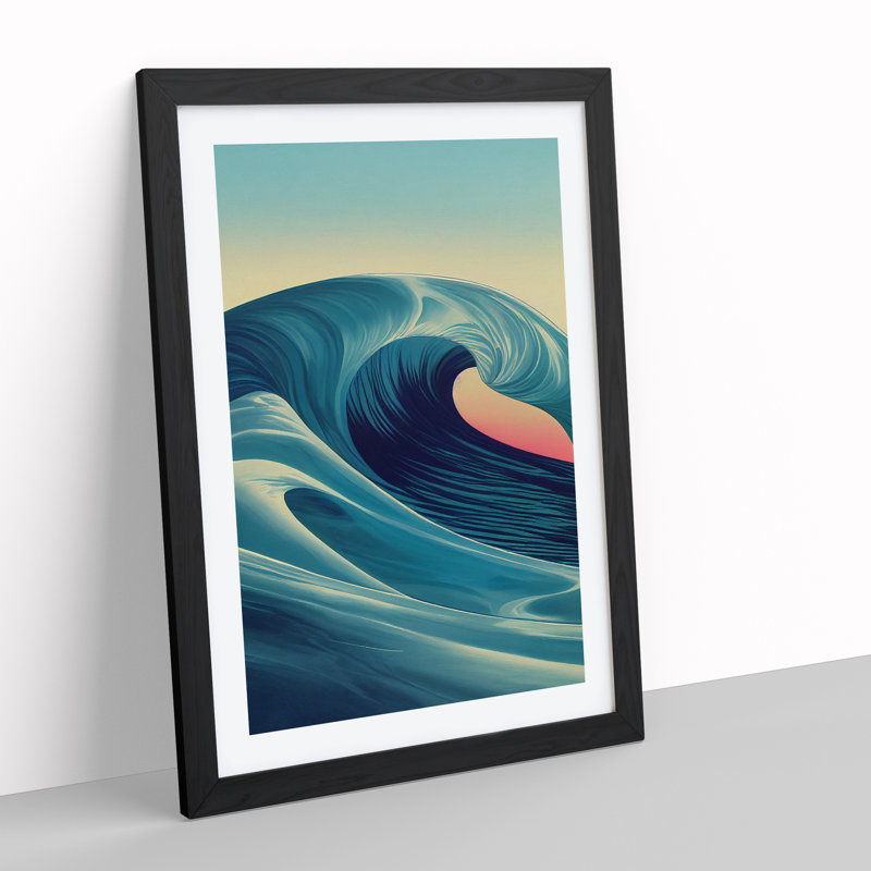 Sunset Ocean Wave No.1 - Single Picture Frame Painting, 64cm H x 46cm W x 2cm D, Black Framed