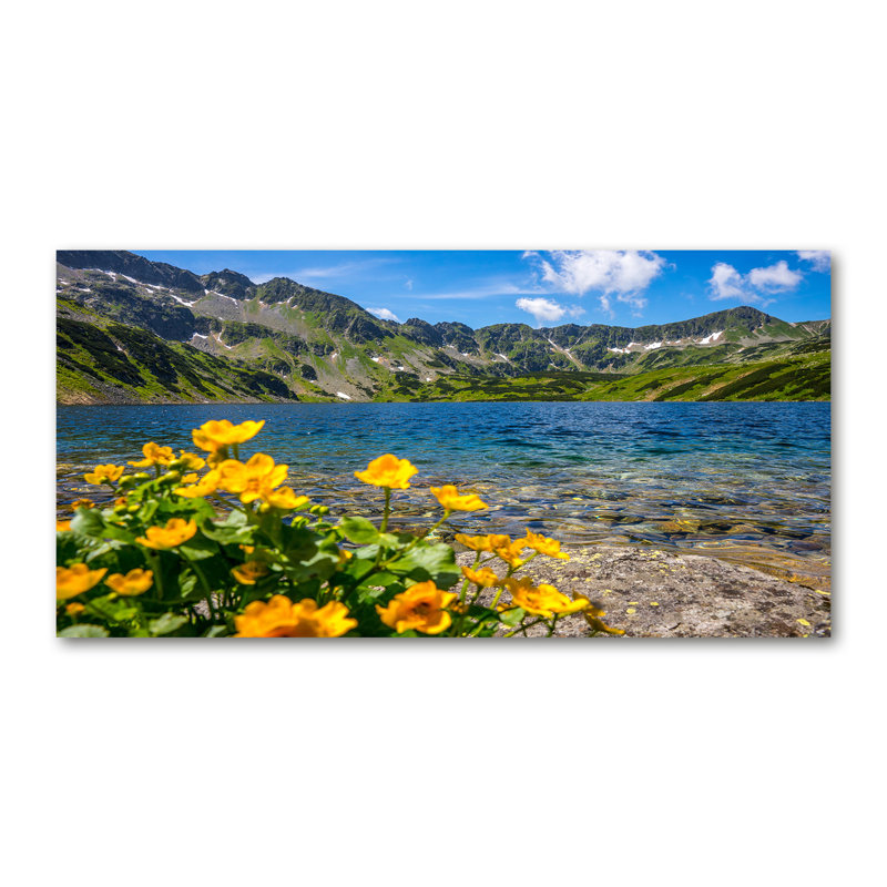 Lake In The Mountains - No Frame Print on Glass, 70cm H x 140cm W x 2cm D, Canvas
