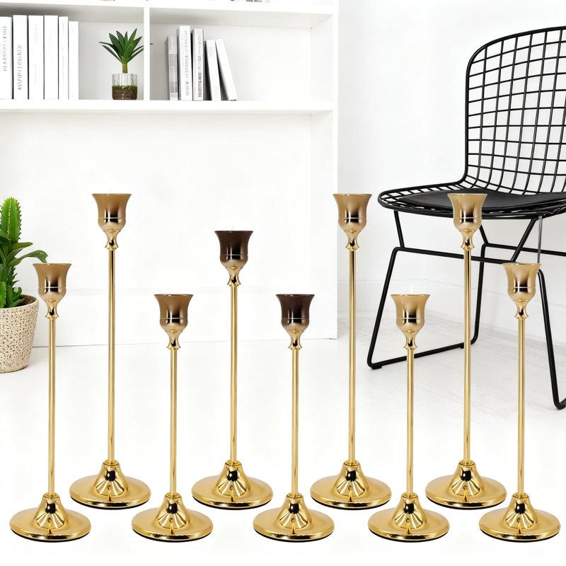 Ensemble de porte-bougies rétro en métal 9 pièces, candélabre doré pour cheminée de table, décorations de Noël festives avec base robuste et assemblage facile