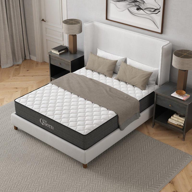 Matelas en gel de refroidissement complet de 10 pouces, - États-Unis, relief, faible transfert de mouvement, caractéristique, eau, compatible avec un cadre de base réglable, gris et blanc, rembourrage en mousse à mémoire de forme, trait d'assemblage à ressort,
