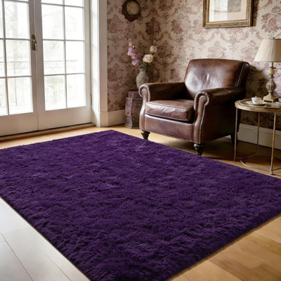 Purple Shag Rugs for Living Room, Soft Area Rug For Bedroom, Non-Slip Backing, Spring Decorative Carpet For Daily Use, Ideal For High Traffic Areas Indoor, School Season Surprise