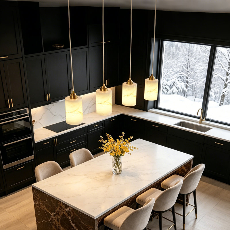 Natural Alabaster Modern Pendant Light Brass Kitchen Living Room, 83.7" H x 4.72" W x 4.72" D