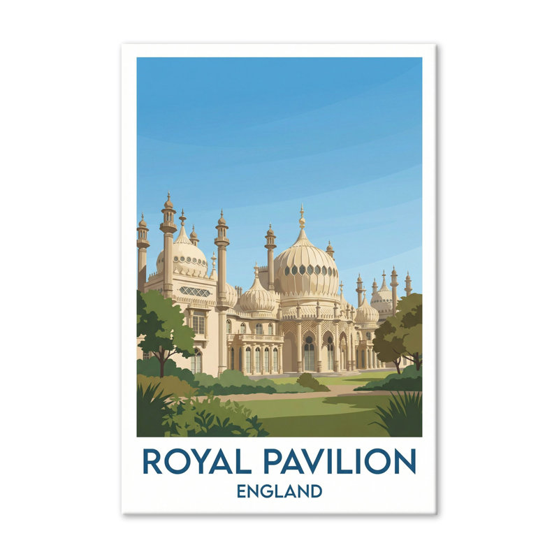 Royal Pavilion, England - Romantic Regency Travel Poster of Brighton's Iconic Pavilion. Giclee Print on Wrapped Canvas. Wall Art, Home Decor - Iconic Buildings & Architecture, England 1 Piece Wrapped Canvas Wall Art