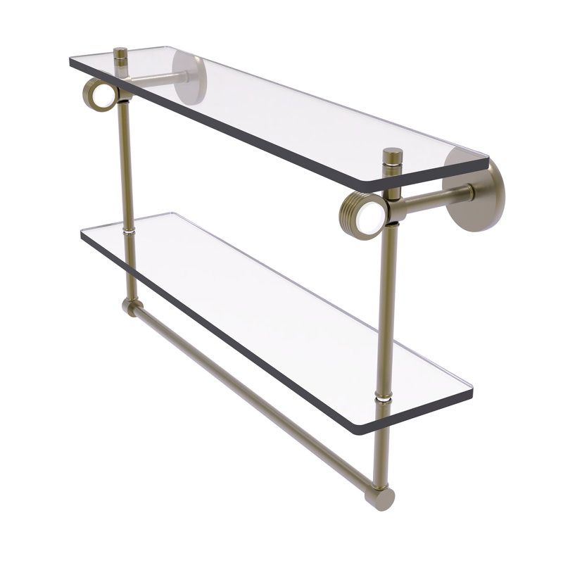 Tablette murale double verre Margolis, H 12,8 po x l 22 po x p 5,6 po, Laiton antique