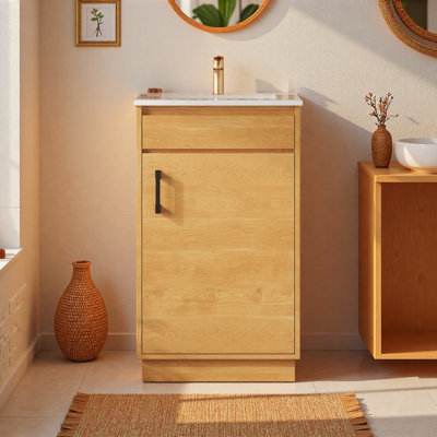20-Inch Bathroom Vanity With Ceramic Sink, Freestanding Single Vanity Set With Soft Closing Door, Adjustable Shelf, Farmhouse Style