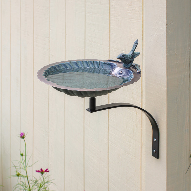 Scallop Shell Birdbath with Wall Mount Bracket