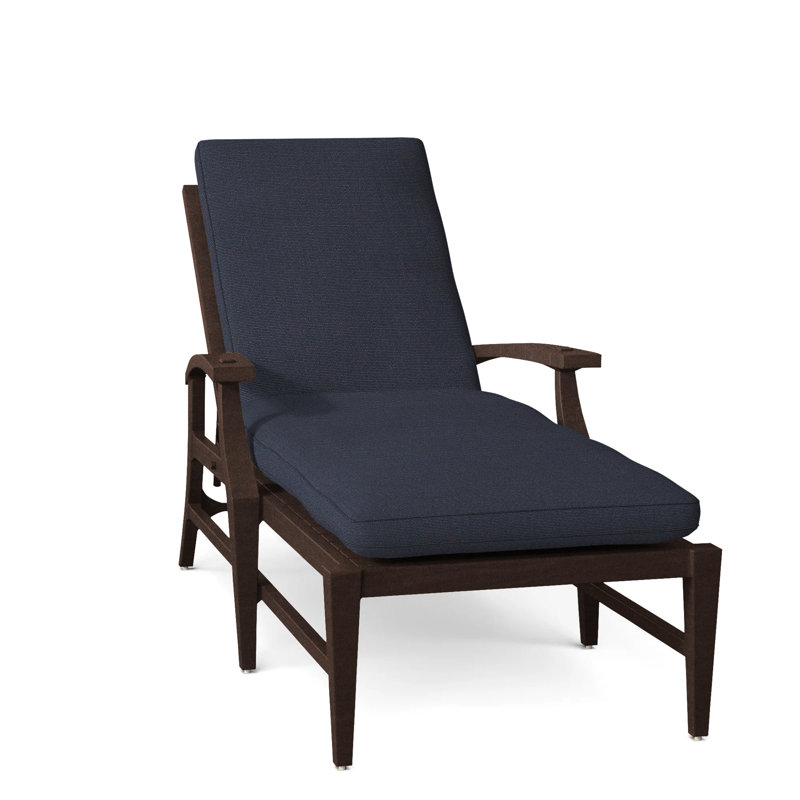 Croquet Aluminum 78.38" Long Reclining Single Chaise with Cushions, Mahogany, Welt, Linen Navy
