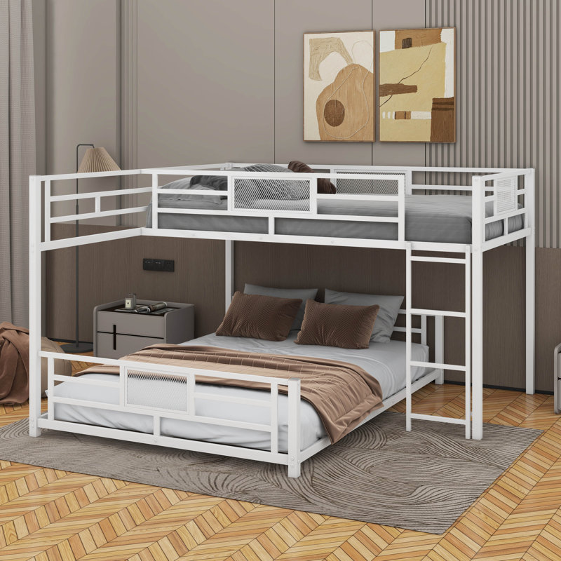Twin Over Full L-Shaped Metal Bunk Bed, White