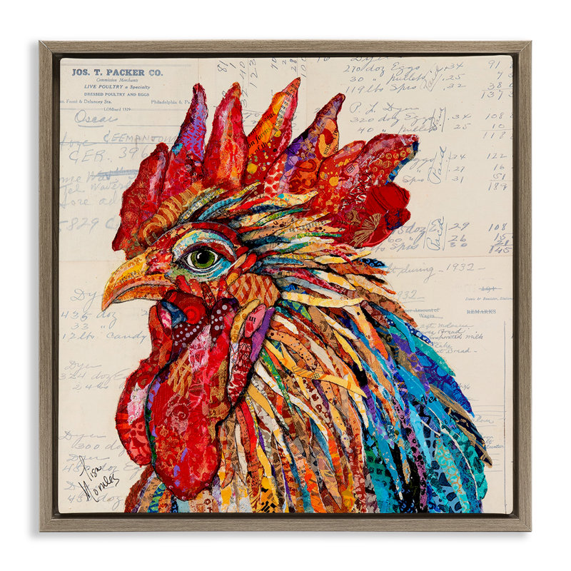 Cadre flottant à motif de coq audacieux, design par Lisa Morales, H 25 po x l 25 po, Cadre flottant orme Montalcino