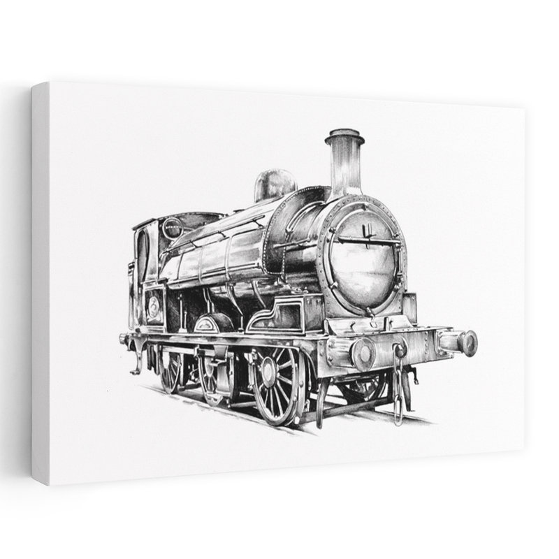 Dessin de machine à vapeur classique classique, architecture industrielle rétro, impression d'art mural, H 40 po x l 60 po