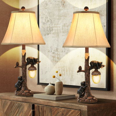 Lorain 26" Dimmable Farmhouse Rustic Resin USB-A/C Table Lamp with Night Light