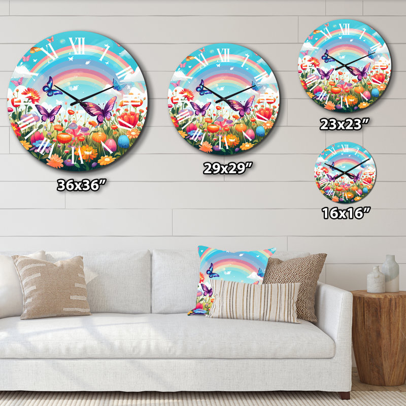 Horloge murale en métal mauve Butterfles, Grand