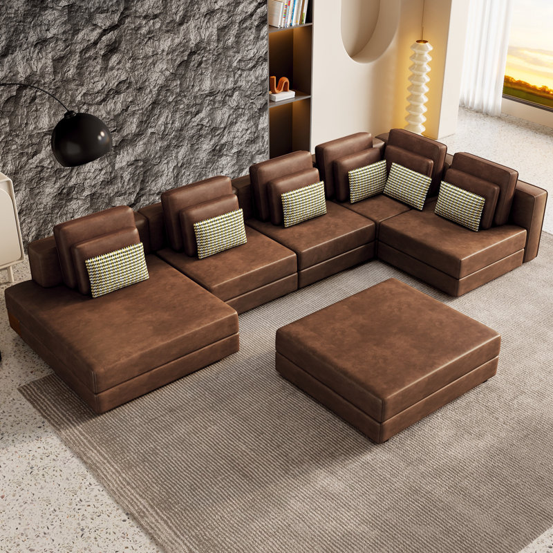 Canapé modulaire 6 pièces rembourré, Mélange de polyester brun