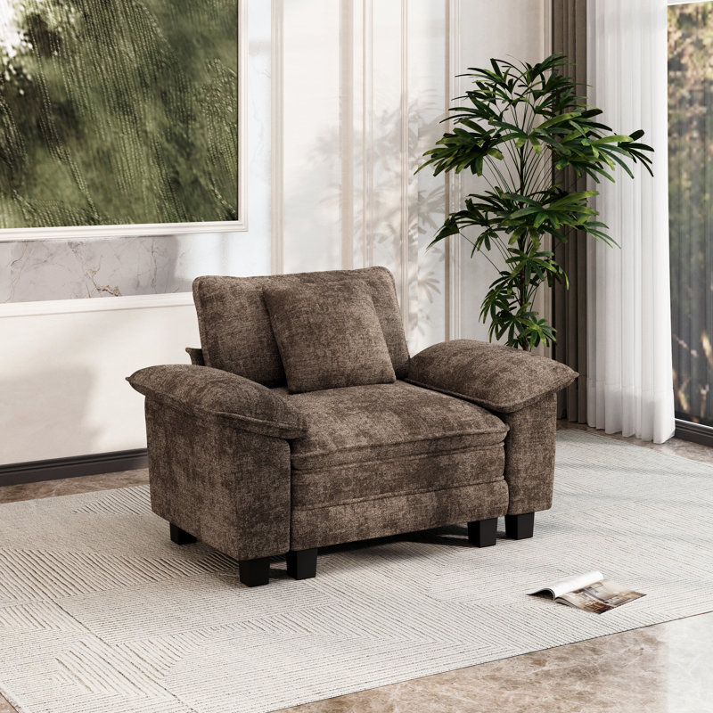 Deep Seat Sofa Chair With Throw Pillow, Chenille Brown