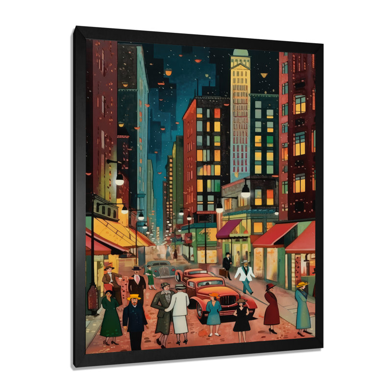 Art déco rétro City Life I - Fashion Woman, art mural encadré, Cadre simple noir, H 44 po x l 34 po x P 1,5 po