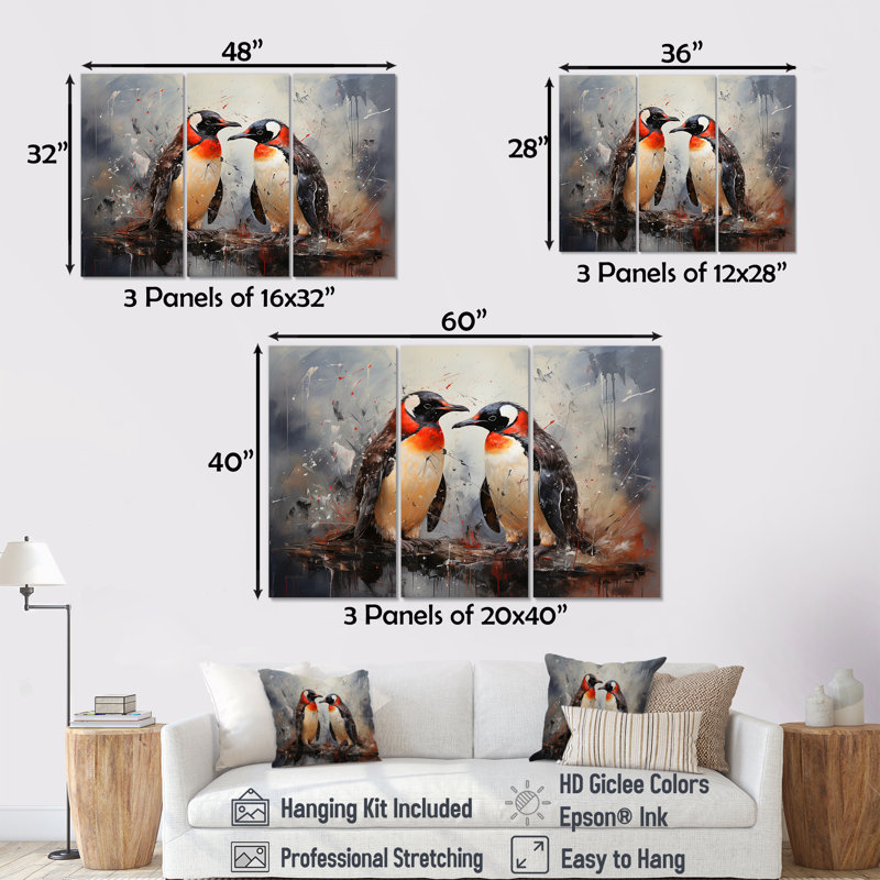 «Penguin Dreamscape I», ensemble d'art mural pingouin, H 32 po x l 48 po