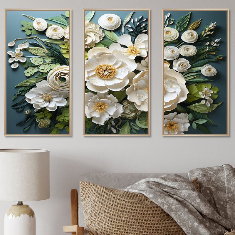 Méticuleusement rendu roses - ensemble d'art sur toile Roses, Cadre naturel flottant, H 32 po x l 48 po x P 1 po