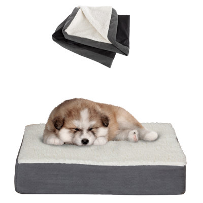 PETMAKER 2-Layer Memory Foam Dog Bed with Replacement Cover – Pet Bed for Small Dogs, Gray
