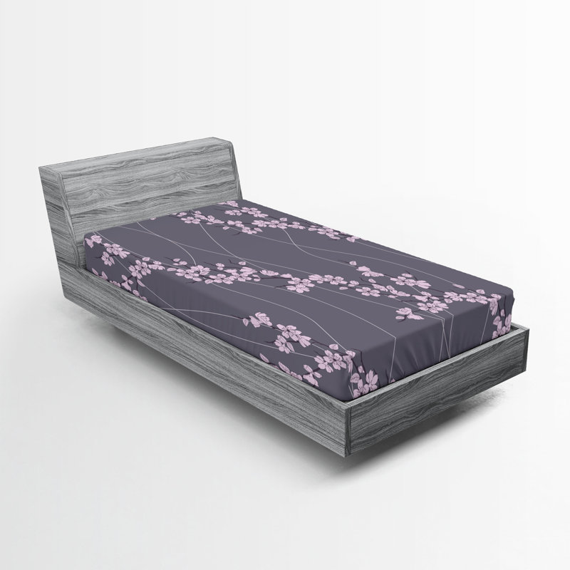 Drap-housse orange Ambesonne, Drap-housse de taille simple, Taupe / motif floral rose pâle