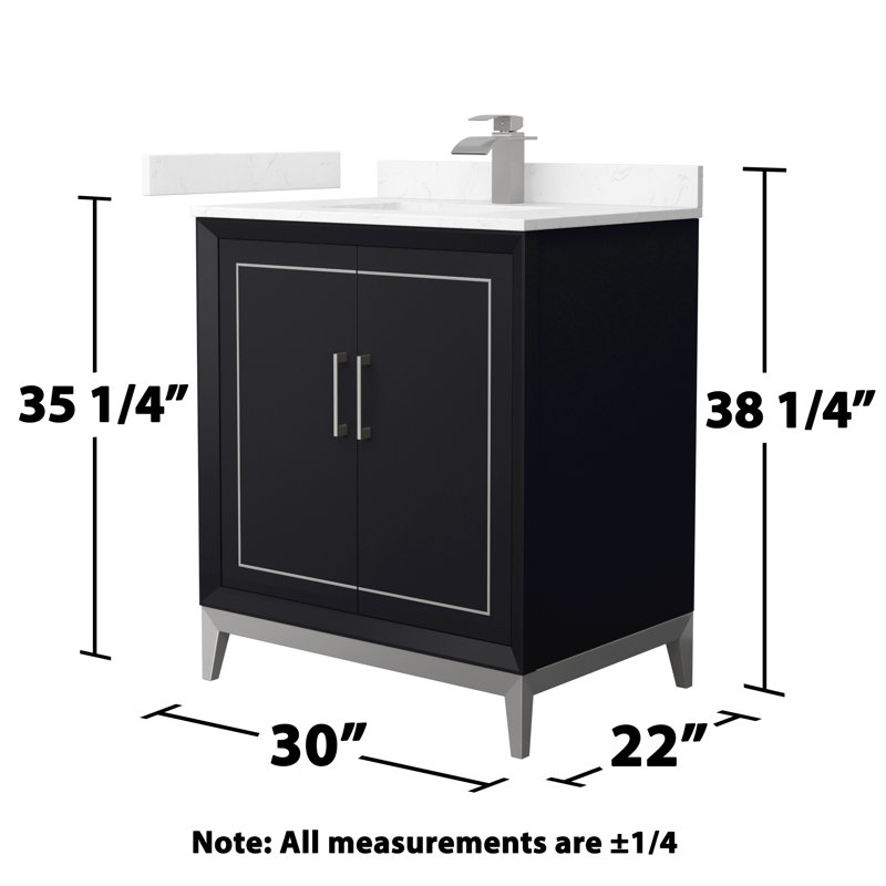 Ensemble de meuble-lavabo simple 30 po Marlena, Marbre de culture de Carrare, Noir, noir, noir, noir, Nickel brossé