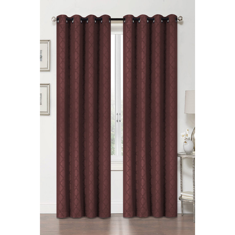 Ianthe Trellis Geometric Blackout Thermal Grommet Curtain Panels, Burgundy