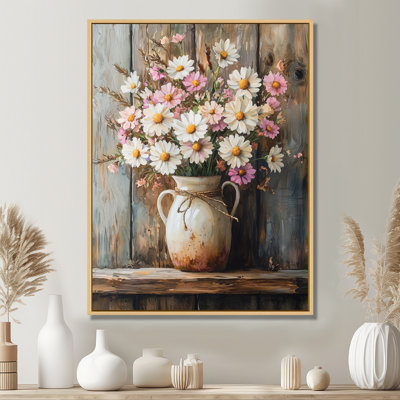 Alexander Farm Daisies Bouquet Into A Milk Vase I - marguerites, art mural