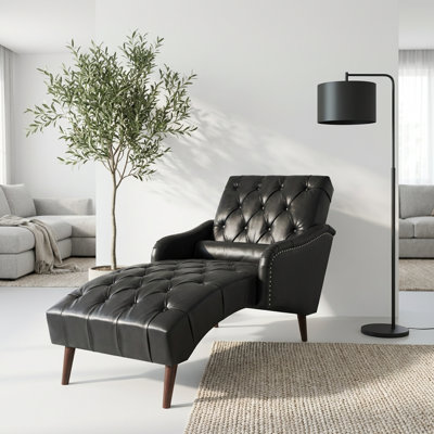 Chaise longue intérieure capitonnée avec coussin et pieds en bois massif, fauteuil de loisir rembourré