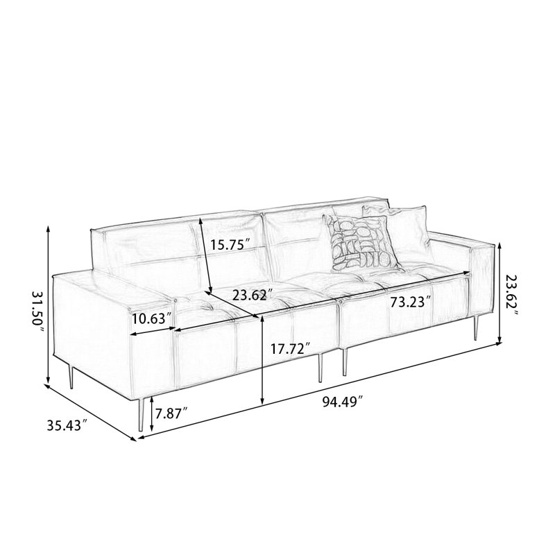 Canapé modulaire brun en cuir véritable, 31.5" H x 94.49" W x 35.43" D