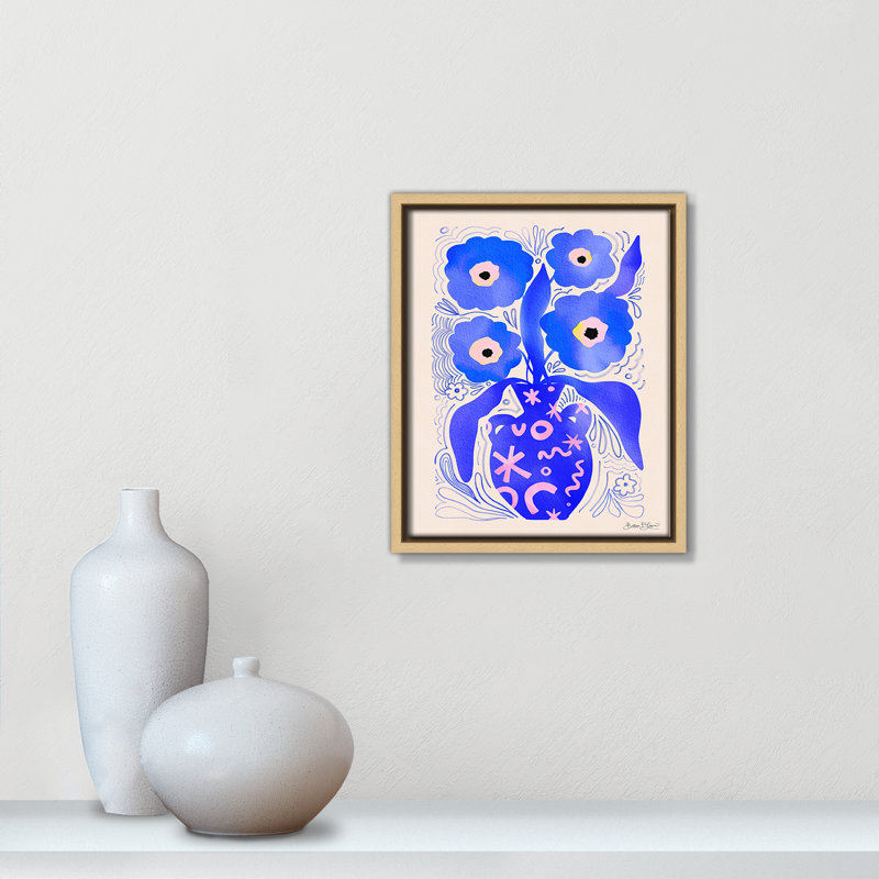 «Blue Flowers Matisse» par Bloom, L 9,5 po x H 11,5 po, Toile avec cadre, Flotteur naturel