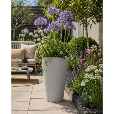 Steph Tall Round Plant Pot, Contemporary Concrete Effect Tall Planter, Round Indoor and Outdoor Vase Planter with Drainage Hole