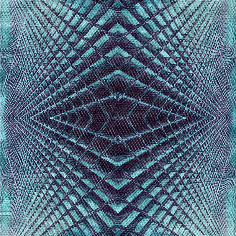 Tapis bleu/noir à motifs, Carré 3 pi