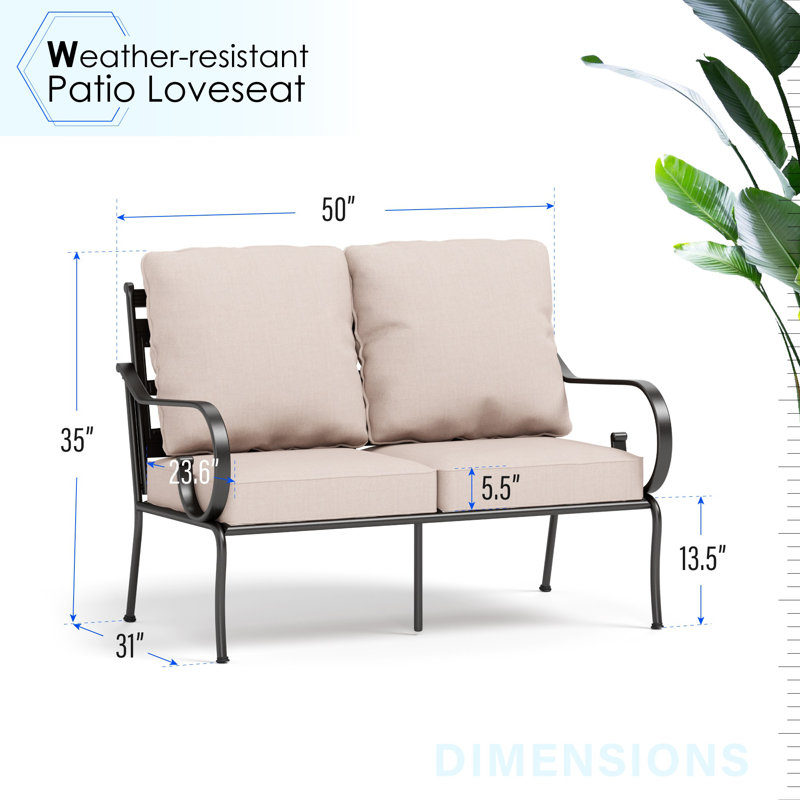 Asfand Outdoor Patio Loveseat with Cushions, Glossy Black