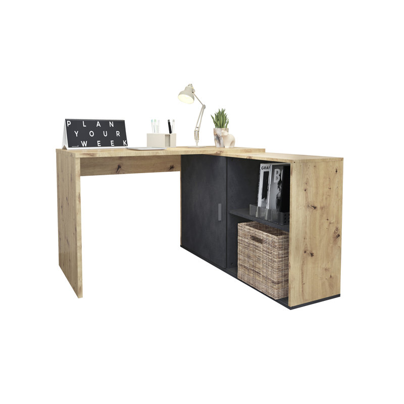 Sambour L-Shaped Writing Desk, Artisan Oak/Black