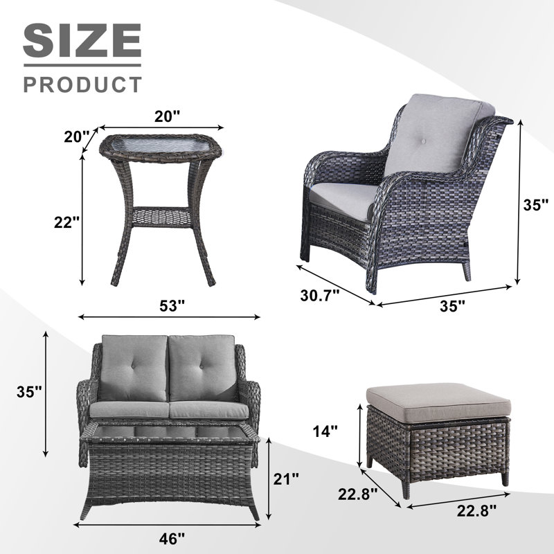 Bonia Wicker 4 - Person Patio Conversation Set with Cushions, Gray, Gray