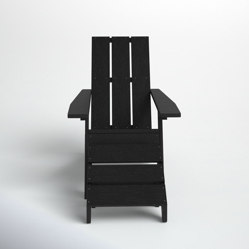 Byrnes Outdoor Adirondack Chair With Ottoman, Black