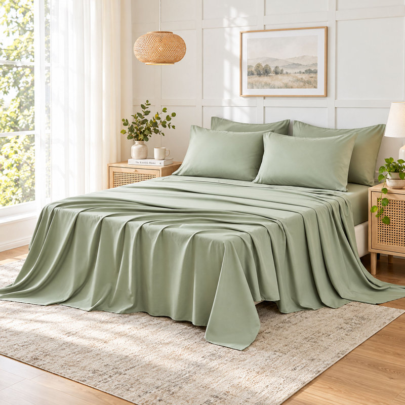 Ensemble de draps 6 pièces en microfibre brossée avec poche profonde de 14 po, vert sauge