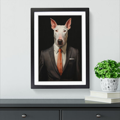 XYZ-FRM-V1223-653 English Bull Terrier In A Suit Painting No.2 - Single Picture Frame Print on Wood